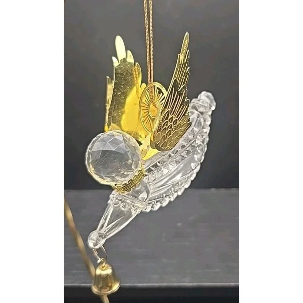 Vintage 1994 Roman inc Angel Holding Bell With Gold Wings 4